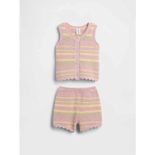 Baby Crochet Stripe Vest Outfit Set