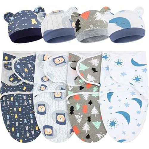 Buryeah 4 Pack Preemie Swaddle Blanket with Hat