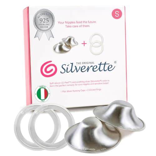 Silverette® The Original Silver Nursing Cups, Nipple Covers for Breastfeeding Essentials, Pure 925 Silver Nipple Shields