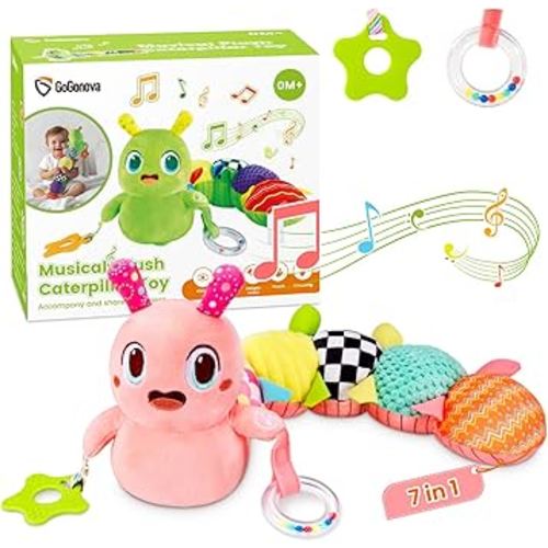 Baby Toys 0-6 Months, Washable Baby Musical Caterpillar Toys with 10 Kid's Songs,Rattles,BabyTeething Toys,Suitable for 0-6, 6-12 Months Infant Tummy Time Toy,Newborn Baby Boy&Gril Gifts(Pink)