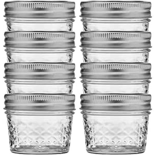 Ball Wide Mouth Quilted Crystal Jelly Jars with Lids and Bands, Used for Canning, Pickling, Juice, Jam, Jelly, Quarter Pint Size (4 Ounce (Pack of 8))