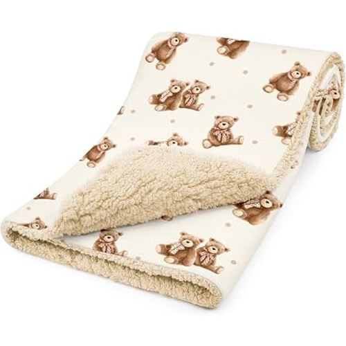 CIVARUA KIDS Fleece Baby Blankets for Boys & Girls, Infant Toddler Blanket | Soft Plush Small Receiving Blankets, Cozy Warm Newborn Sherpa Baby Blanket for Crib Stroller, essentials gift, Tan Bear