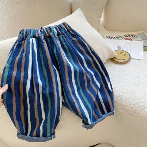 Kid Colorful Vertical Striped Denim Pants