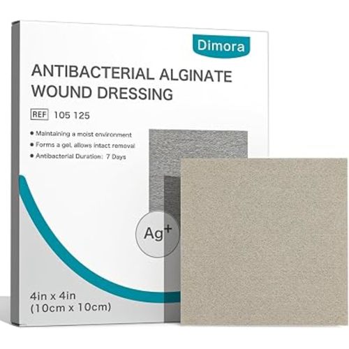 Dimora Upgrade Silver Calcium Alginate Wound Dressing -Silver-Infused Alginate Non Stick Gauze, Highly Absorbent Sterile Bandage Pads,4'' x 4'' Patches 5 Packs