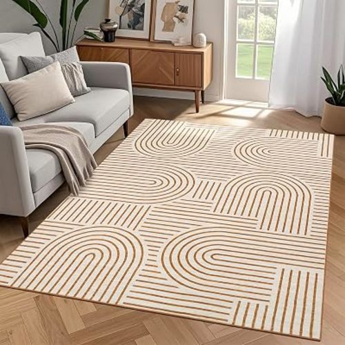 ROYHOME Modern Washable Rug 3x5 Area Rugs for Living Room Non Slip, Orange