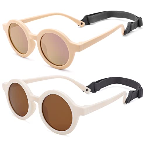 COASION Baby Polarized Round Sunglasses Flexible Rubber Shades with Strap for Toddler Newborn Infant Ages 0-24 Months