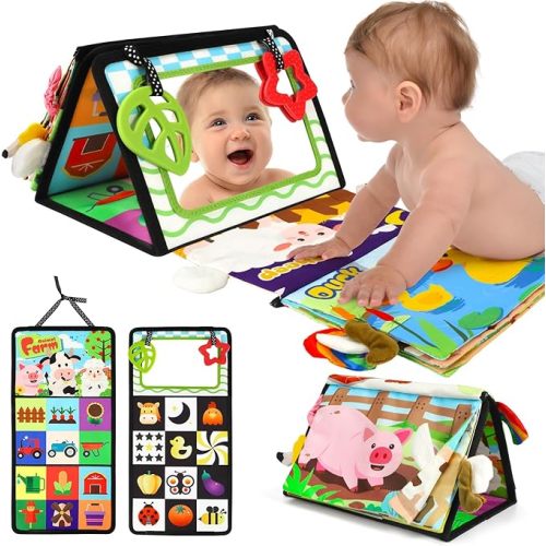 URMYWO Tummy Time Toys - Black and White High Contrast Baby Toy for Newborn - Baby Visual Stimulation Mirror - Montessori Sensory Crinkle Toy for Infant 0-3-6-12 Months - Boy Girl Shower Gifts