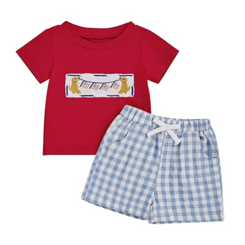 MoZiKQin Toddler Baby Boy Summer Clothes Short Sleeve Embroidery Letter T-shirt with Plaid Shorts Summer Outfits Set