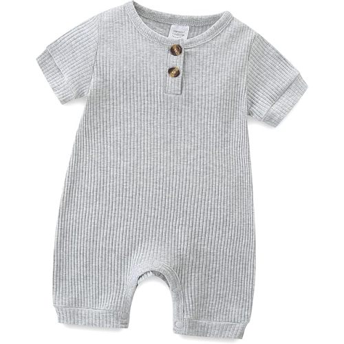 Infant Romper Solid Color One Piece Onesie Short Sleeve Summer Clothes for 0~12M Baby