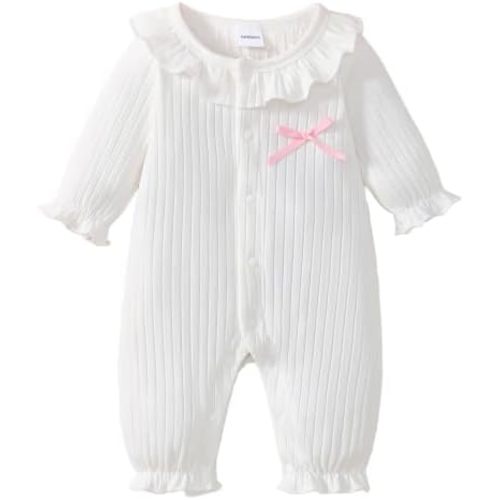 Infant Baby Girl Clothes Ribbed Romper Long Sleeve Ruffle Collar