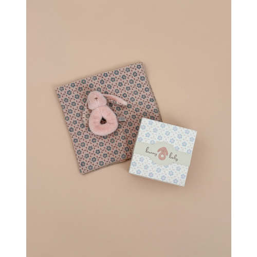 Maileg Bunny Rattle & Burp Cloth Set - Powder