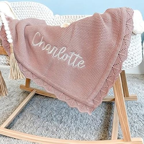 Personalized Embroidered Baby Blanket with Name,100% Pure Cotton Knit Nap Blanket,Custom 350GSM Blankets for Boy/Girl,Personalized Gifts for Newborn