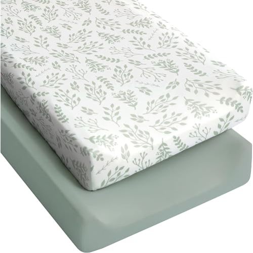 Yoofoss 2-Pack Baby Crib Sheets for Boys Girls 52x28 (Green+Leaf)