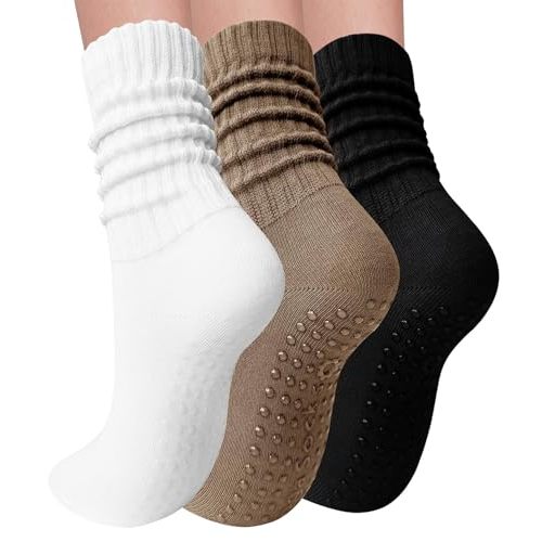 3 Pairs Pilates Socks with Grips for Women Yoga Slouch Grippy Socks for Barre Workout Hospital