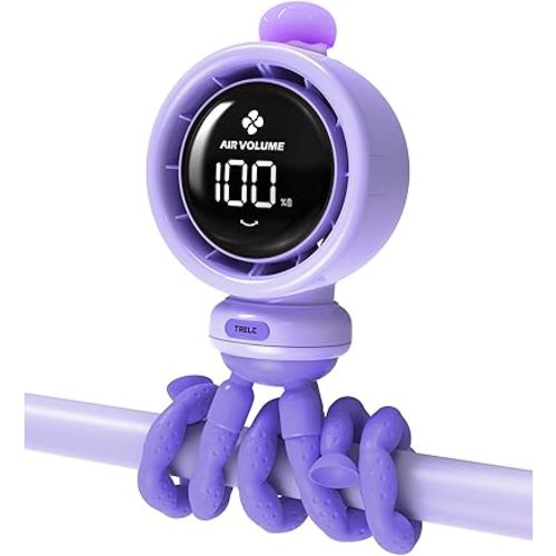 TRELC Baby Stroller Fan Large, Bladeless Fans, Oscillating Turbo Desk Fan with LED Display & Night Light, 1-100 Speeds, 3800mA Rechargeable Portable Cooling Fan for Office, Home, Crib (Purple)