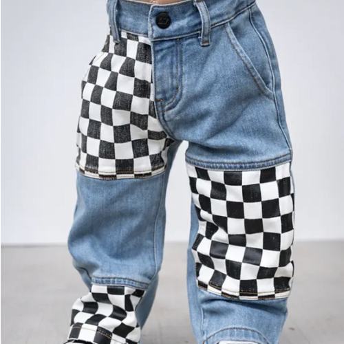 Checkered Patch Baggy Jeans