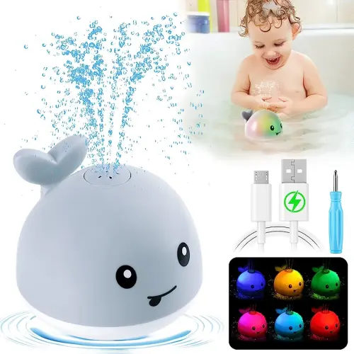 Gigilli Baby Bath Toys, Rechargeable Whale Baby Toys, Light Up Bath Toys Sprinkler, Pool Bathtub Toys for Toddlers Infants Kids 1-3, Spray Water Baby Easter Birthday Shower Gifts
