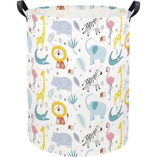 HIYAGON Baby Laundry Basket Baby Hamper for Nursery Boy and Girl Cute Kids Toy Storage Basket Organizer Bins Safari Animal Room Decor(Colorful Animals)