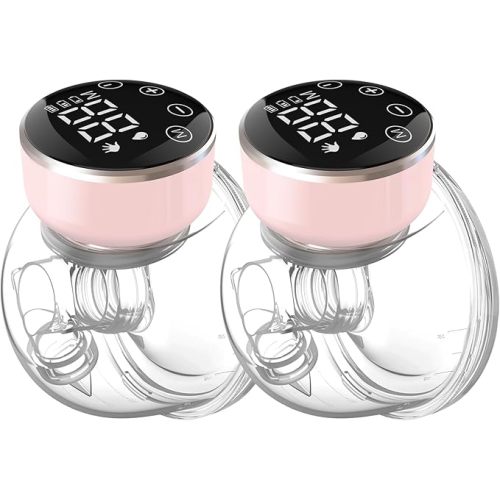 Wearable Breast Pump Hands Free of Longer Battery Life & LED Display, Portable Electric Breast Pump with 3 Modes & 9 Levels & Low Noise, 24 mm Flange, 2 Pcs Pink