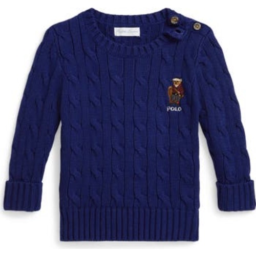 Polo Bear Embroidered Cable Knit Cotton Sweater, 6M