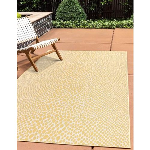 Unique Loom Jill Zarin Outdoor Collection Area Rug - Cape Town (4' x 6' Rectangle Yellow Ivory/Ivory)