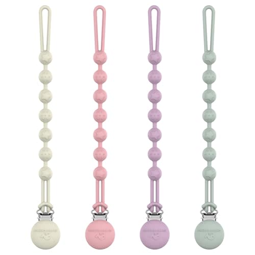 Cuddle Campus Silicone Pacifier Clip Holder with One Piece Design,Soft Flexible Binky Clips with Texture for Baby Boy and Girl Pack of 4