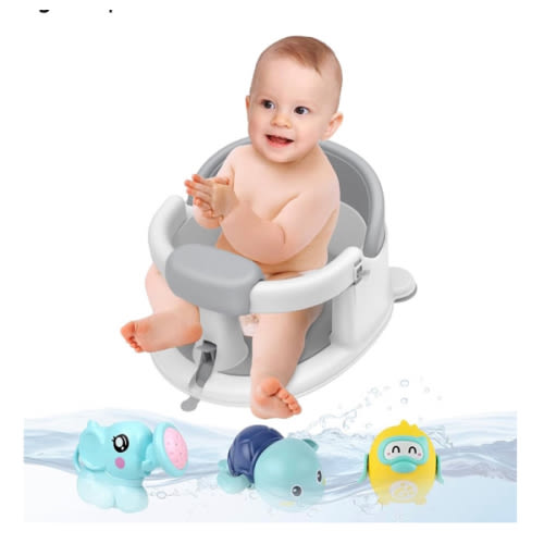 Inaya Baby Bath Seat for Babies 6 Months & Up, Non-Slip, Safe and Comfortable Bathub Chair for Sitting-Up, Ideal Open Design – Essential Bath Time Support (Grey)