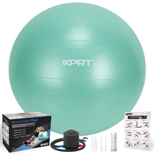 XPRT Fitness 65 cm Green Exercise Ball, Anti-Burst Stability Ball with Foot Pump for Stretching and Back Support
