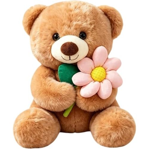 Teddy Bear Stuffed Animals, 8 Inches Teddy Bear Plush Toy with Flower Birthday Christmas Valentine’s Day Gift for Kids Girlfriend (Pink Flower)