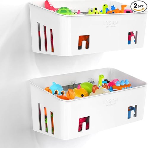 Lysam Bath Toy Storage 2 Packs, Large Bath Toy Holder with 3 Compartment, Quick Dry Bathtub Toy Organizer, Bath Tub Toy Net, Shower Toy Basket & Bin, Bathroom Accessories for Baby,Toddler,Kids（White）