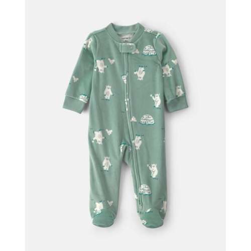 Baby Boy Yeti Fleece 2-Way Zip Sleep & Play Pajamas - Green | Carter's