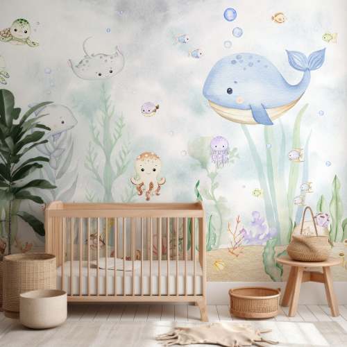 Caspian - Baby Watercolour Ocean Life Nursery Wallpaper Mural