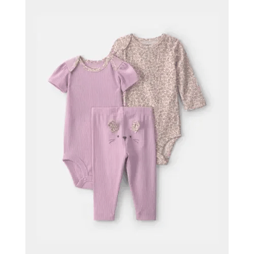 Baby Girl 3-Piece Bunny Bodysuit & Pant Set - Purple | Carter's