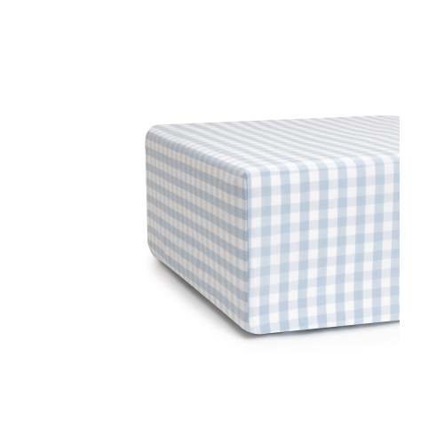 Luxe Premium Percale Crib Sheet in Light Blue Gingham