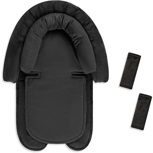 SWESEN Infant Car Seat Insert Strap Covers, Car Seat Head Support for Baby Girls Boys, 2 in 1 Breathable Air Mesh Car Seat Insert for Newborns, Double-Sided Reversible, for Infants Aged 0-12 (Black)
