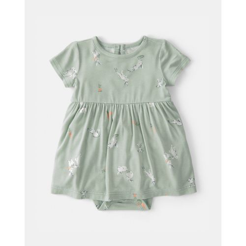 Baby Girl Easter Bunny PurelySoft Short-Sleeve Bodysuit Dress - Green