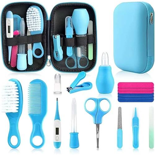 Baby Grooming Kit, Infant Safety Care Set with Hair Brush Comb Nail Clipper Nasal Aspirator Ear Cleaner,Baby Essentials Kit for Newborn Girls Boys