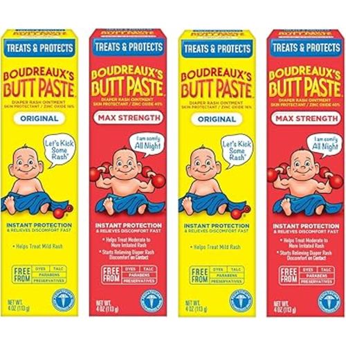 Boudreaux's Butt Paste Diaper Rash Ointment, (Original, & Maximum Strength) (2ea / 4oz) (Variety Pack)