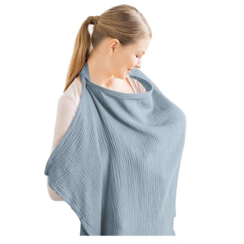 Konssy Muslin Nursing Cover for Baby Breastfeeding, Breathable 100% Cotton Breastfeeding Cover with Rigid Hoop for Mother Nursing Apron, Multi-use Carseat Canopy (Blue)