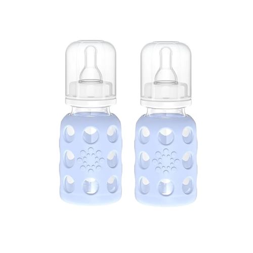 Lifefactory Glass Baby Bottle BPA Free | Protective Silicone Sleeve | 4 oz Pack of 2 | Blanket