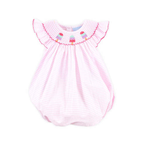 Popsicle Smocked Light Pink Stripe Seersucker Bubble