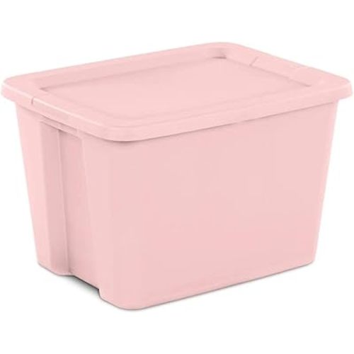 18 Gallon Tote, Plastic Storage Bin with Snap-on Lid, Pink Heavy Duty Stackable Container for Home, Garage, Basement, Moving and Organization