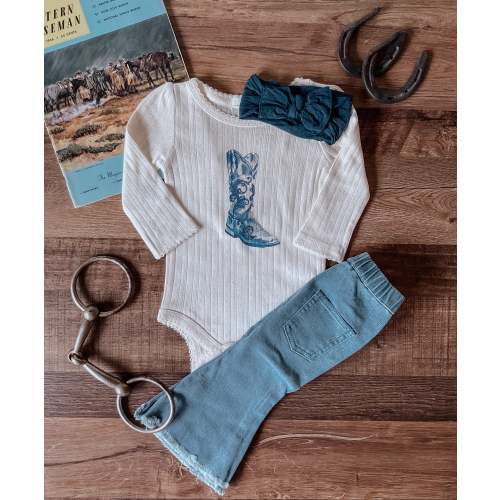 Blue Collar Boot Pointelle Long Sleeve Bodysuit - Ivory
