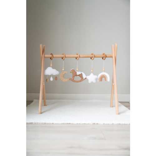 Montessori Wooden Baby Play Gym with Soft Hanging Toys