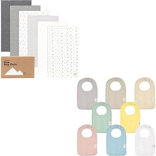 KeaBabies 6-Pack Organic Cotton Baby Burp Cloths - Shea Burp Cloths, Coast Baby Bibs - Newborn, 20" x 12" Square, GOTS Certified Organic Cotton, Water Resistant