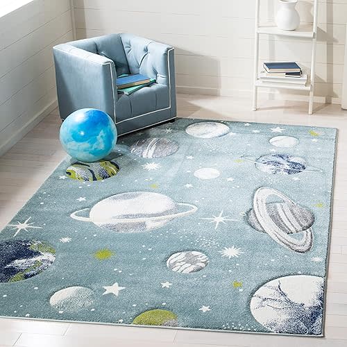 SAFAVIEH Carousel Kids Collection Area Rug - 5'3" x 7'6", Teal & Ivory, Non-Shedding & Easy Care, Ideal for High Traffic Areas for Boys & Girls in Playroom, Nursery, Bedroom (CRK103J)