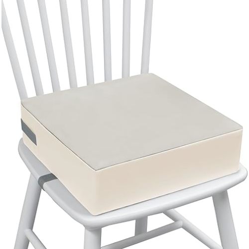 Toddler Dining Table Booster seat, PU Washable Waterproof Double seat Belt Non-Slip Bottom Booster seat for Dining Toddler, Portable Travel Increase Cushion Gery+White