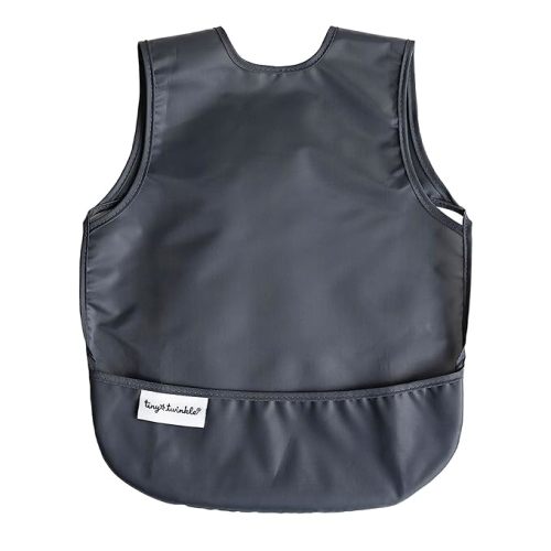 Tiny Twinkle Short Sleeve Apron Baby & Toddler Bib for Boys – Waterproof, Mess-Proof Bibs for Eating & Feeding, Machine Washable, Perfect Holiday Gift (Charcoal, 6–24M)