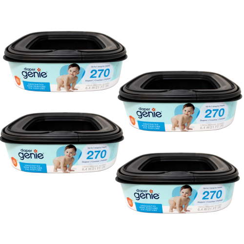 4 Pack - Diaper Genie Square Refill, can Hold up to 270 Newborn-Sized Diapers, Max Odor Lock, Unscented