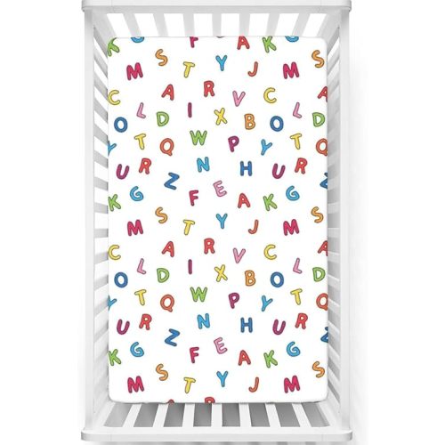 Alphabet Themed Fitted Mini Crib Sheets,Portable Mini Crib Sheets Soft Toddler Mattress Sheet Fitted - Great for Boy or Girl Room or Nursery,24“ x38“,Multicolor